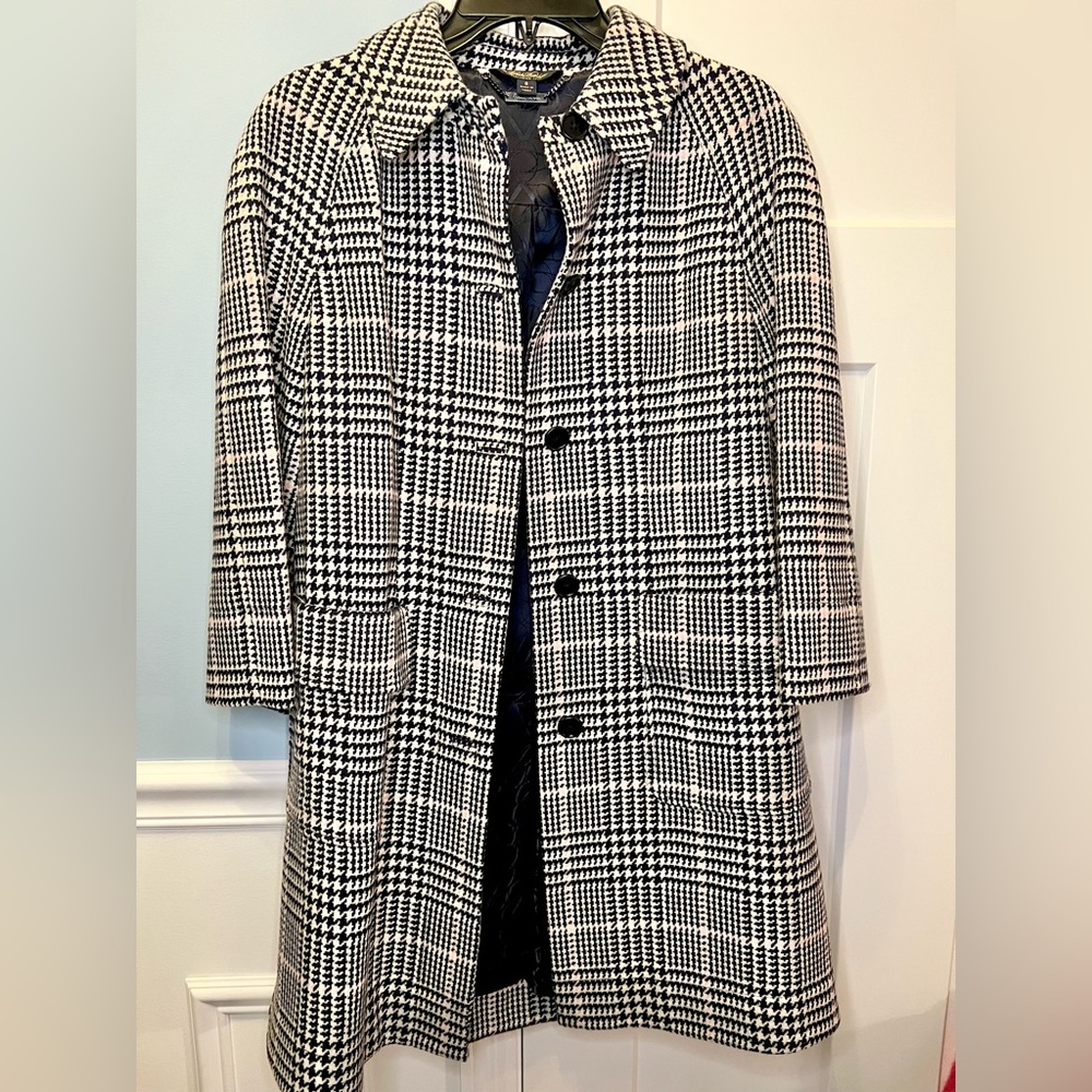 Brooke Brothers black/white/pink houndstooth wool dress coat 3/4 sleeve 6/small